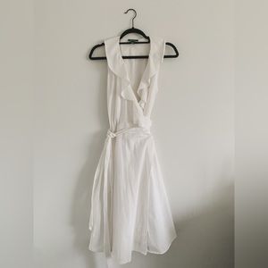 LRL Jeans Ralph Lauren White Summer Ruffle Front Cotton Wrap Dress Size 8